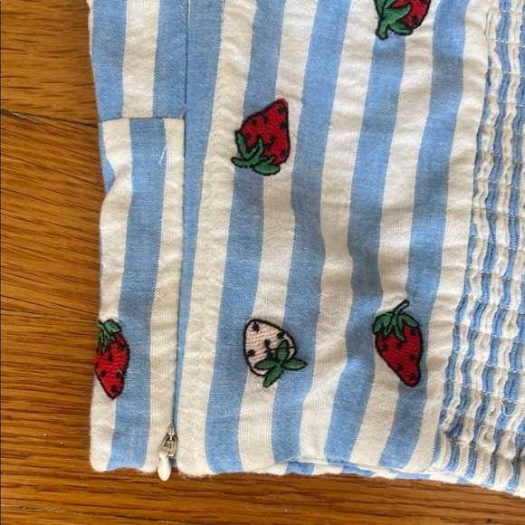 Maeve Striped Blue and White Crop Top with Strawberry Print - Picture 4 of 5